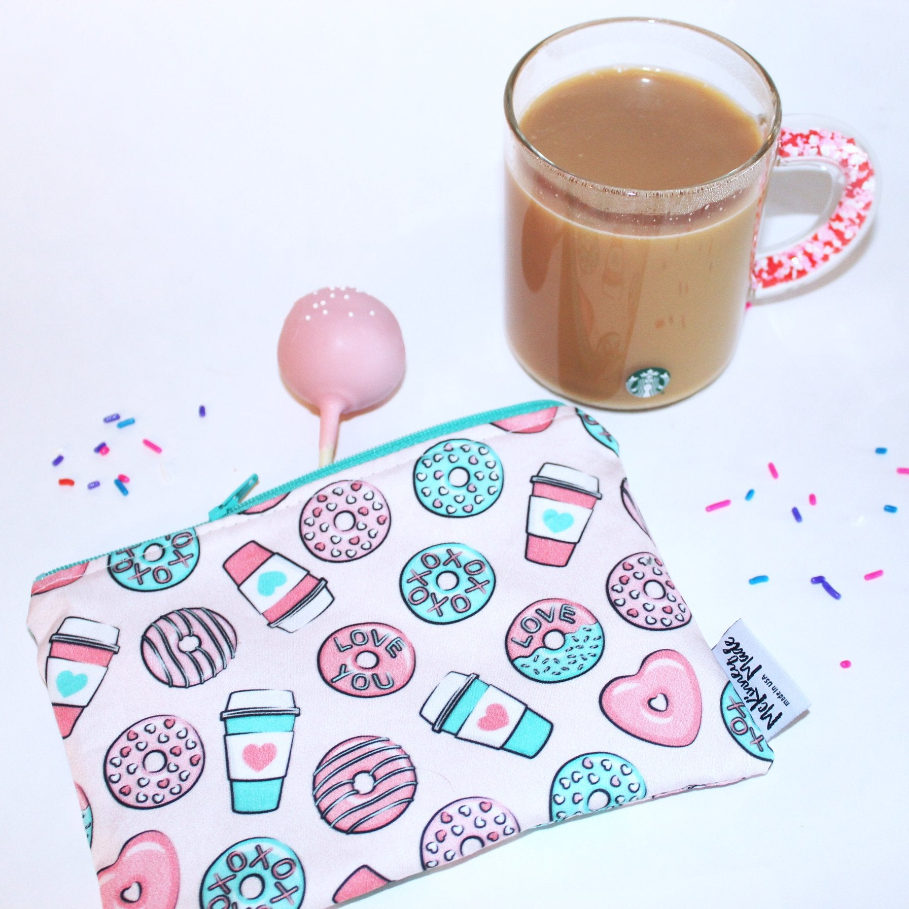 Coffee and Donuts Aqua/Pink, Reusable Bags